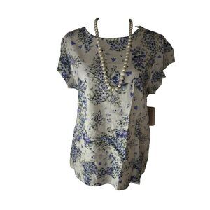 Philosophy by Republic Linen Floral Cap Sleeve shirt Sz M NWT